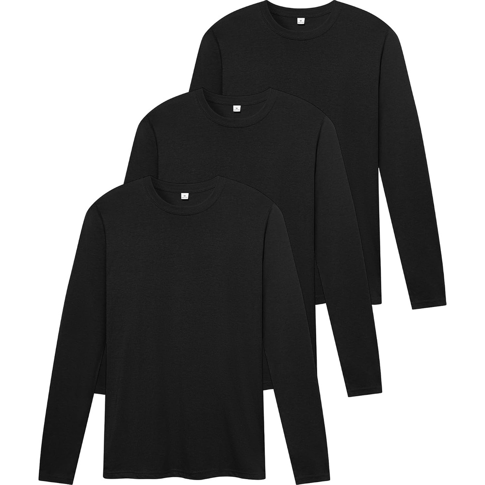 image:imageZITY Mens Long Sleeve Shirts Comfortable Basic Cotton TShirts for MenBlackBlackBlack