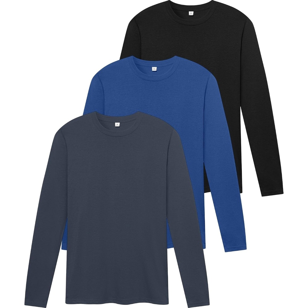 image:imageZITY Mens Long Sleeve Shirts Comfortable Basic Cotton TShirts for MenBlackBlueGrey