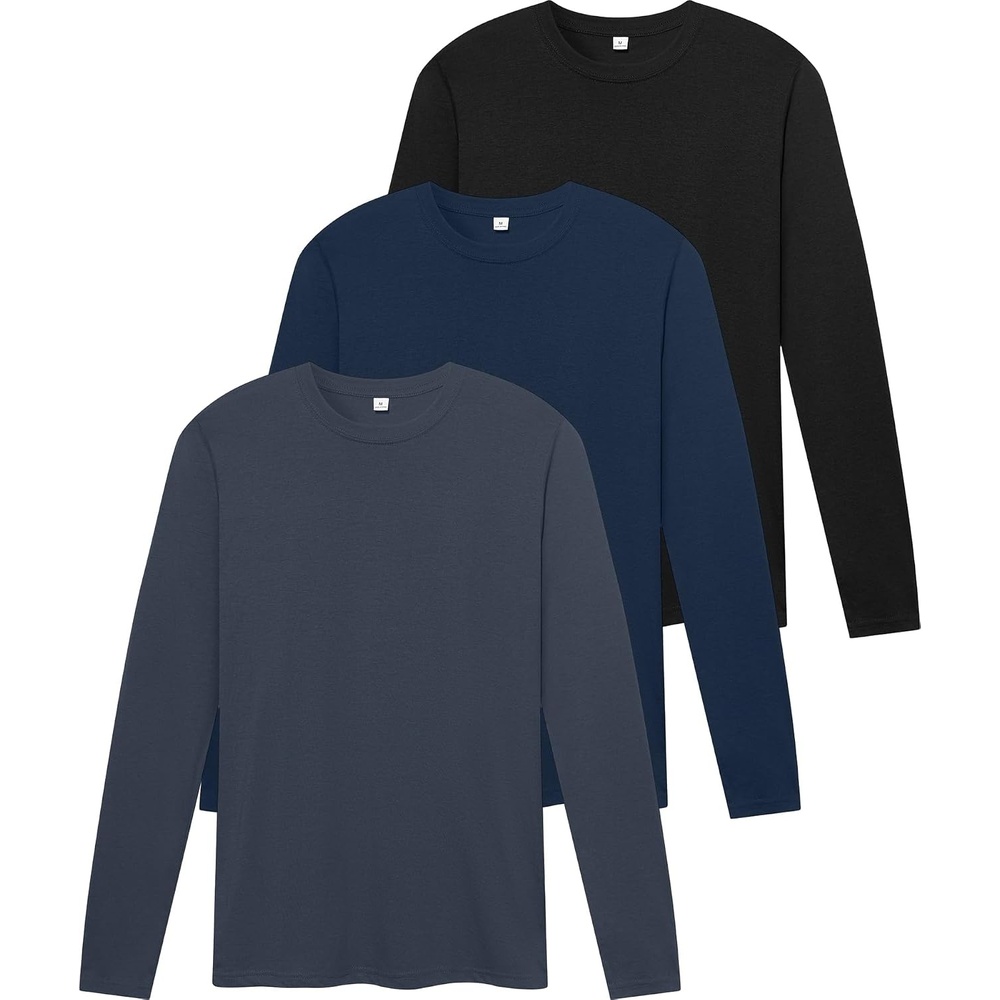 image:imageZITY Mens Long Sleeve Shirts Comfortable Basic Cotton TShirts for MenBlackGreyNavy