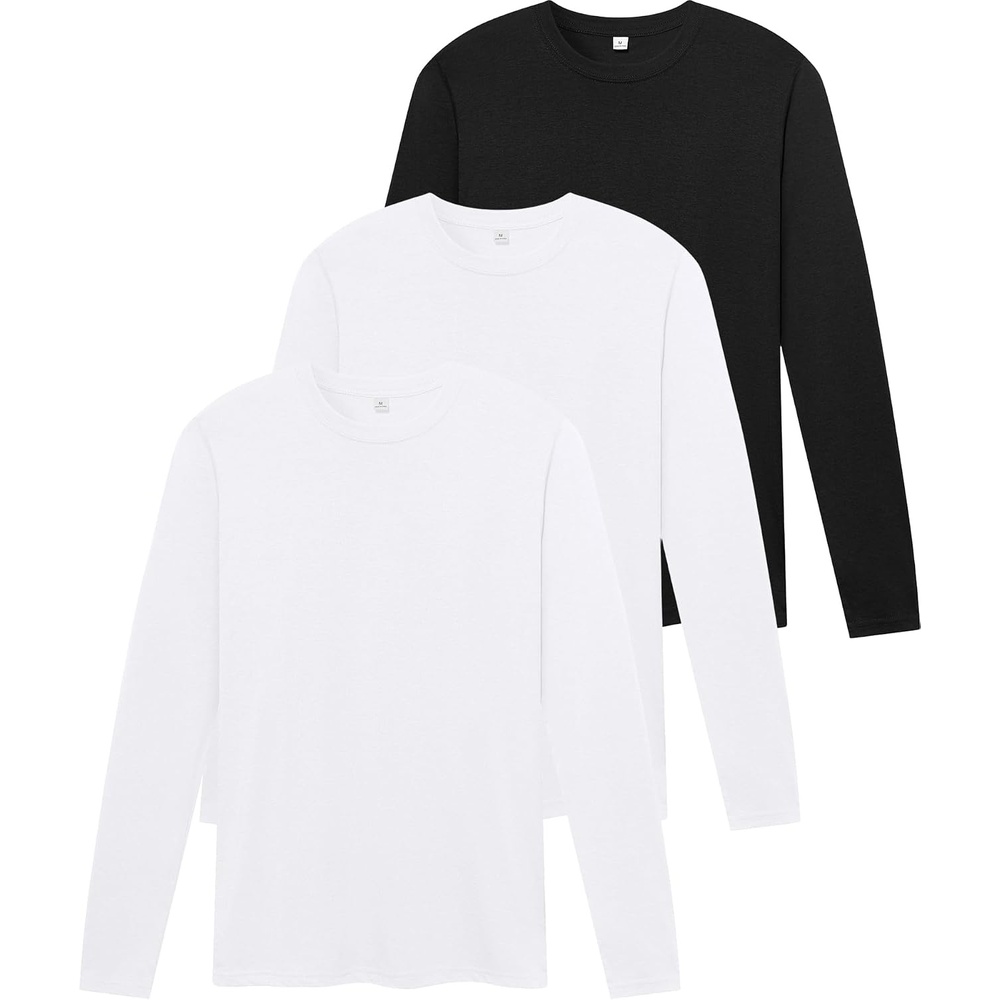 image:imageZITY Mens Long Sleeve Shirts Comfortable Basic Cotton TShirts for MenBlackWhiteWhite