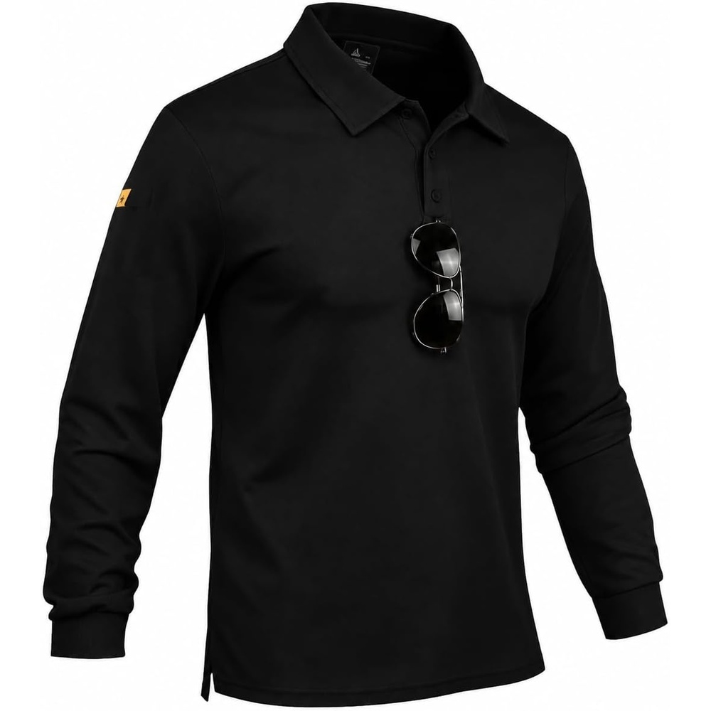 image:imageZITY Mens Polo Shirt Long Sleeve Moisture Wicking Athletic Golf PolosBlack