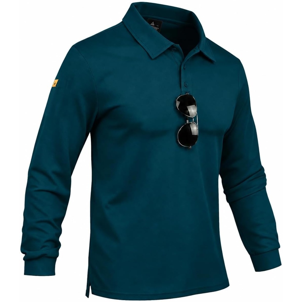 image:imageZITY Mens Polo Shirt Long Sleeve Moisture Wicking Athletic Golf PolosDark Teal Blue