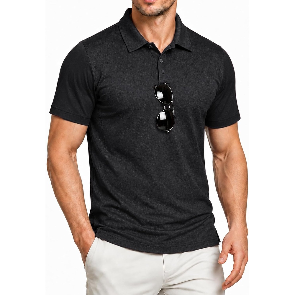 image:imageZITY Mens Polo Shirt Short Sleeve Workout Athletic Golf PolosBlack