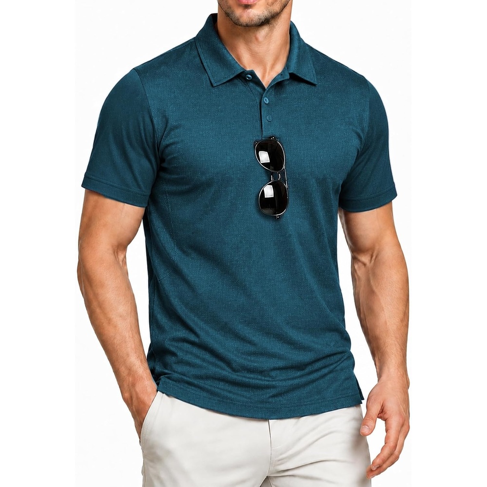 image:imageZITY Mens Polo Shirt Short Sleeve Workout Athletic Golf PolosDark Teal Blue