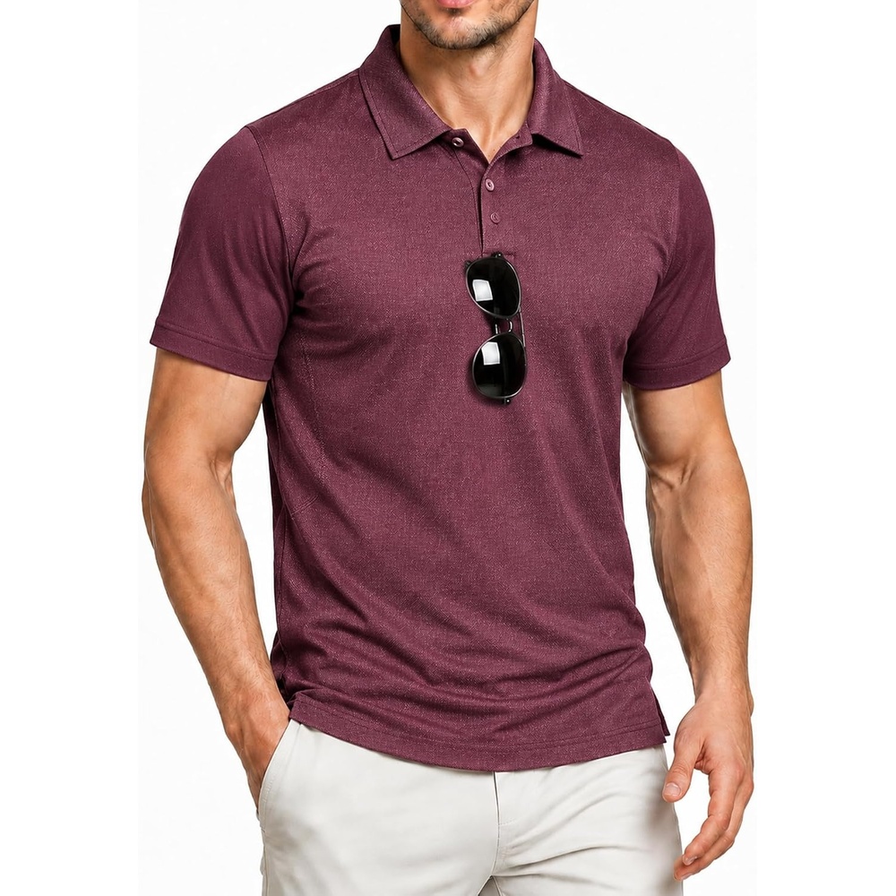 image:imageZITY Mens Polo Shirt Short Sleeve Workout Athletic Golf PolosWine Red