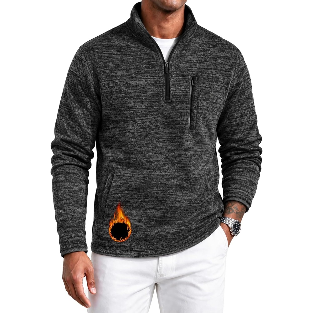 image:imageZITY Mens Quarter Zip Fleece Lined Pullover Mock Neck Long Sleeve Warm Casual Sweatshirt with PocketBlack