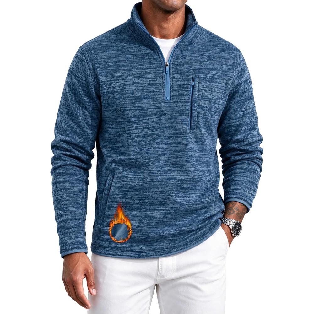 image:imageZITY Mens Quarter Zip Fleece Lined Pullover Mock Neck Long Sleeve Warm Casual Sweatshirt with PocketLight Blue