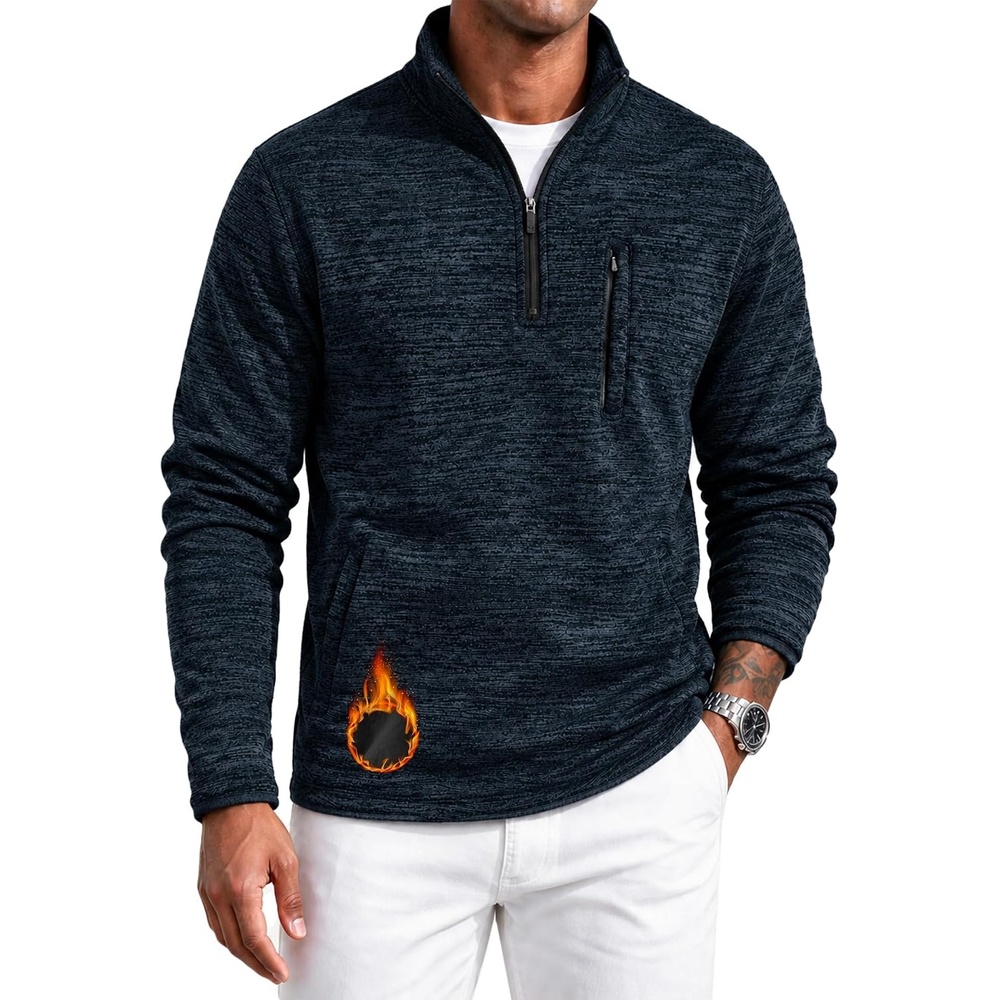 image:imageZITY Mens Quarter Zip Fleece Lined Pullover Mock Neck Long Sleeve Warm Casual Sweatshirt with PocketNavy Blue