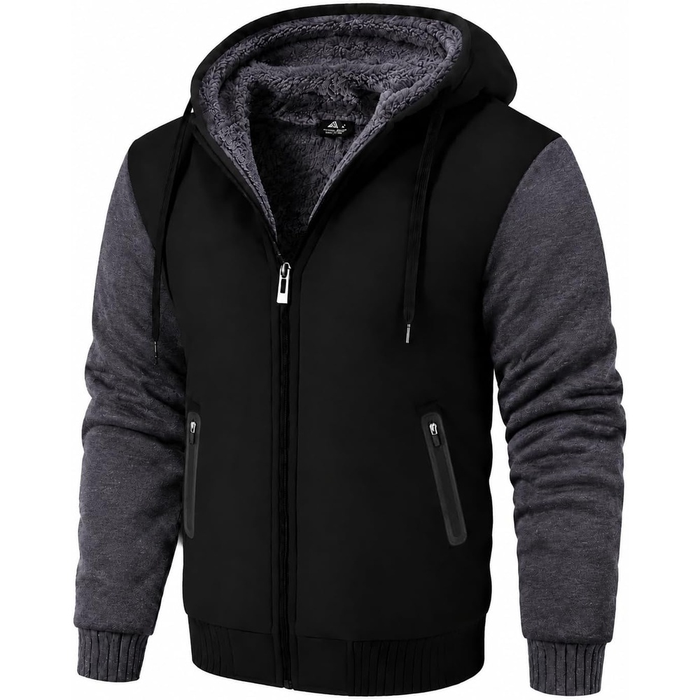 image:imageZITY Mens Zip Up Hoodie Heavyweight Winter Sweatshirt Fleece Sherpa Lined Warm Jacket