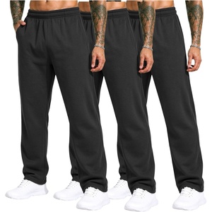 3 Pack Men’s Open Bottom Sweatpants Athletic Lounge Pants with Pockets(Black+black+black)