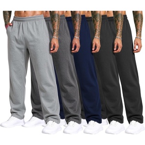 3 Pack Men’s Open Bottom Sweatpants Athletic Lounge Pants with Pockets(Black+black+navy+darkgrey+lightgrey)
