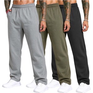 3 Pack Men’s Open Bottom Sweatpants Athletic Lounge Pants with Pockets(Black+lightgrey+armygreen)