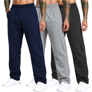 3 Pack Men’s Open Bottom Sweatpants Athletic Lounge Pants with Pockets(Black+navy+lightgrey)