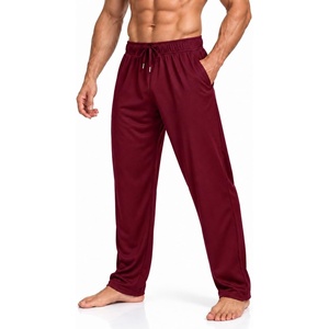 Men Mesh Athletic Sweat Pants Lightweight Open Bottom Gym Pant with Pockets(Red)