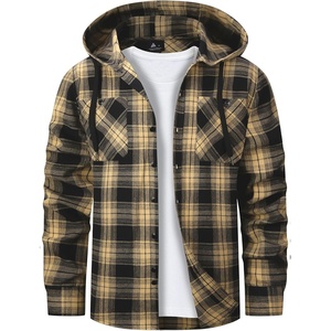 Mens Flannel Hoodie Lightweight Button Down Long Sleeve Shirts with Pocket(Black Yellow)