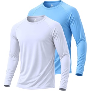 Men’s Quick Dry Athletic T-Shirts Long Sleeve UV Sun Shirts for Hiking(2pack-lightblue/White)