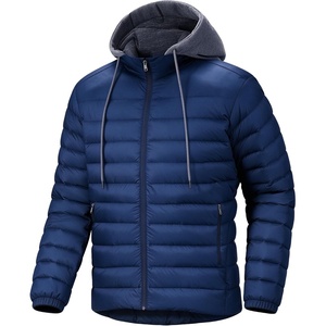 Puffer Jacket Men Lightweight Winter Coat Hooded Puffy Warm Jacket(Dark Blue)