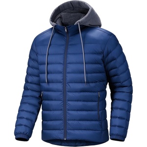 Puffer Jacket Men Lightweight Winter Coat Hooded Puffy Warm Jacket(Navy Blue)