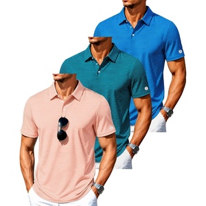 ZITY 3 Pack Mens Golf Shirt Short Sleeve Performance Striped Polo Shirts(Orange/Dark Blue Green/Blue)
