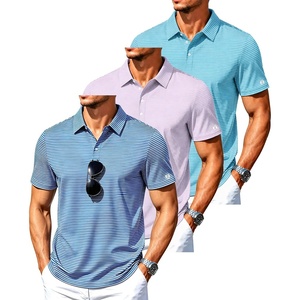 ZITY 3 Pack Mens Golf Shirt Short Sleeve Performance Striped Polo Shirts(White Blue/Purple/Blue Green)