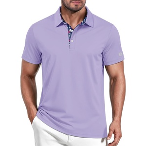 ZITY Golf Shirts for Men Short Sleeve Moisture Wicking Solid Performance Designed Print Collared Casual Polo Shirt(Light Purple)