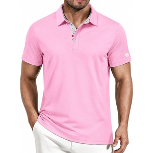 ZITY Golf Shirts for Men Short Sleeve Moisture Wicking Solid Performance Designed Print Collared Casual Polo Shirt(Pink)