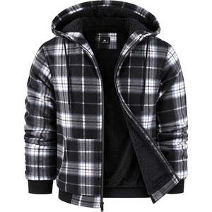 ZITY Hoodies for Men Flannel Fleece Sweatshirt Sherpa Lined Plaid Jacket(Black)