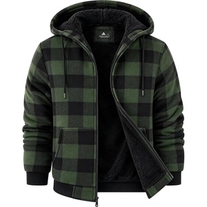 ZITY Hoodies for Men Flannel Fleece Sweatshirt Sherpa Lined Plaid Jacket(Green)