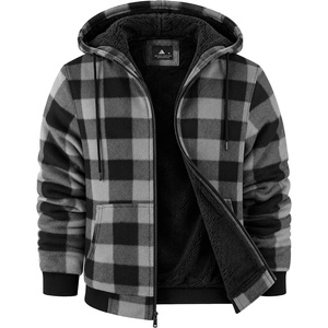 ZITY Hoodies for Men Flannel Fleece Sweatshirt Sherpa Lined Plaid Jacket(Grey)