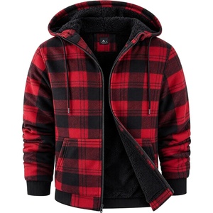 ZITY Hoodies for Men Flannel Fleece Sweatshirt Sherpa Lined Plaid Jacket(Red)