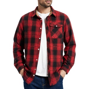 ZITY Mens Flannel Shirt Plaid Button Down Shirts Long Sleeve Casual(Black Red Grid)
