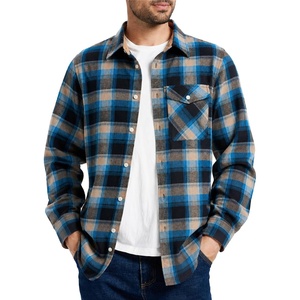 ZITY Mens Flannel Shirt Plaid Button Down Shirts Long Sleeve Casual(Blue Brown)