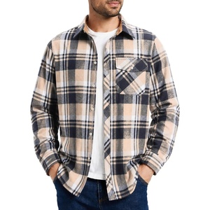 ZITY Mens Flannel Shirt Plaid Button Down Shirts Long Sleeve Casual(Dark Blue Beige)