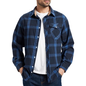 ZITY Mens Flannel Shirt Plaid Button Down Shirts Long Sleeve Casual(Navy Blue)