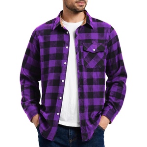 ZITY Mens Flannel Shirt Plaid Button Down Shirts Long Sleeve Casual(Purple)