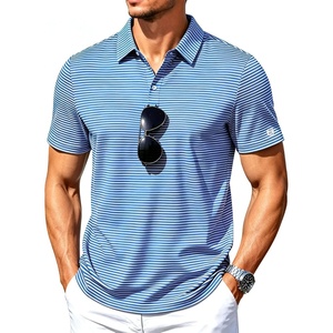 ZITY Mens Golf Shirt Short Sleeve UPF 50+ Performance Striped Polo Shirts(Blue Striped)