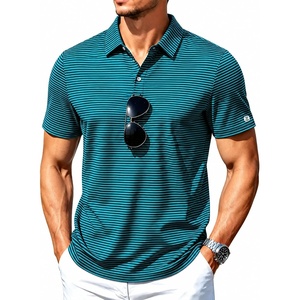 ZITY Mens Golf Shirt Short Sleeve UPF 50+ Performance Striped Polo Shirts(Dark Blue Green Striped)
