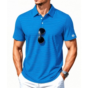 ZITY Mens Golf Shirt Short Sleeve UPF 50+ Performance Striped Polo Shirts(Deep Blue Striped)