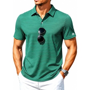 ZITY Mens Golf Shirt Short Sleeve UPF 50+ Performance Striped Polo Shirts(Green Striped)