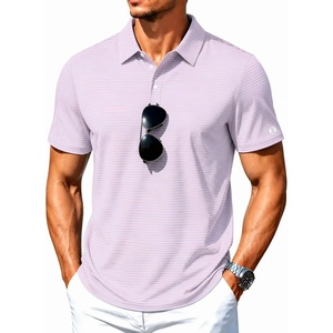 ZITY Mens Golf Shirt Short Sleeve UPF 50+ Performance Striped Polo Shirts(Light Pink Striped)