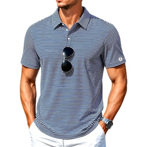 ZITY Mens Golf Shirt Short Sleeve UPF 50+ Performance Striped Polo Shirts(Navy Blue Striped)