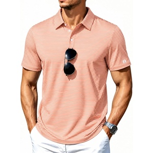 ZITY Mens Golf Shirt Short Sleeve UPF 50+ Performance Striped Polo Shirts(Orange Striped)