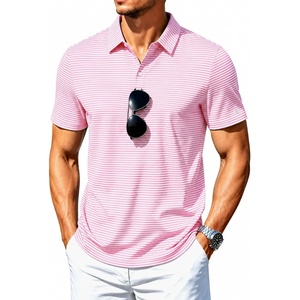 ZITY Mens Golf Shirt Short Sleeve UPF 50+ Performance Striped Polo Shirts(Pink Striped)