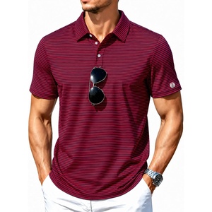 ZITY Mens Golf Shirt Short Sleeve UPF 50+ Performance Striped Polo Shirts(Red Striped)