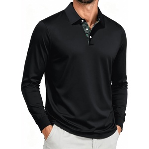 ZITY Mens Long Sleeve Golf Shirts Performance Print Collared Polo Shirt(Black)