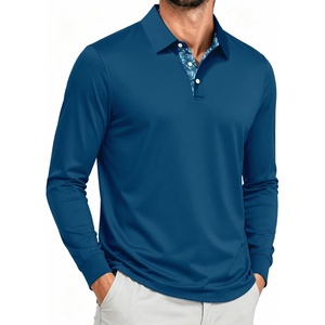 ZITY Mens Long Sleeve Golf Shirts Performance Print Collared Polo Shirt(Blue)