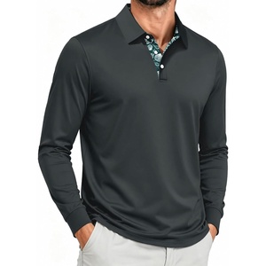ZITY Mens Long Sleeve Golf Shirts Performance Print Collared Polo Shirt(Dark Grey)