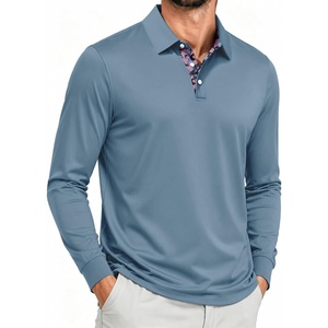 ZITY Mens Long Sleeve Golf Shirts Performance Print Collared Polo Shirt(Haze Blue)