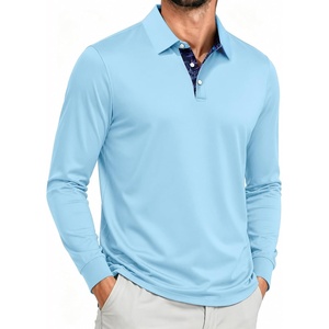 ZITY Mens Long Sleeve Golf Shirts Performance Print Collared Polo Shirt(Light Blue)