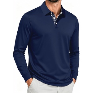 ZITY Mens Long Sleeve Golf Shirts Performance Print Collared Polo Shirt(Navy)